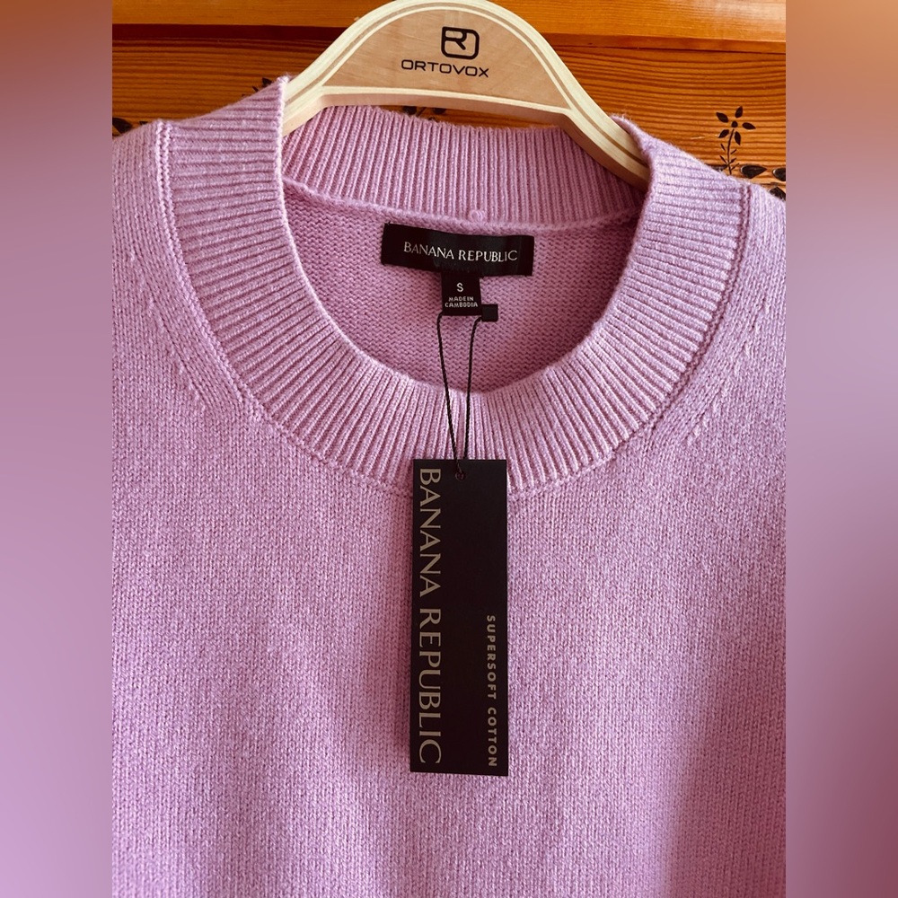 Women’s BR Banana Republic super soft cotton sweater pink lavender crew neck S - Picture 2 of 6